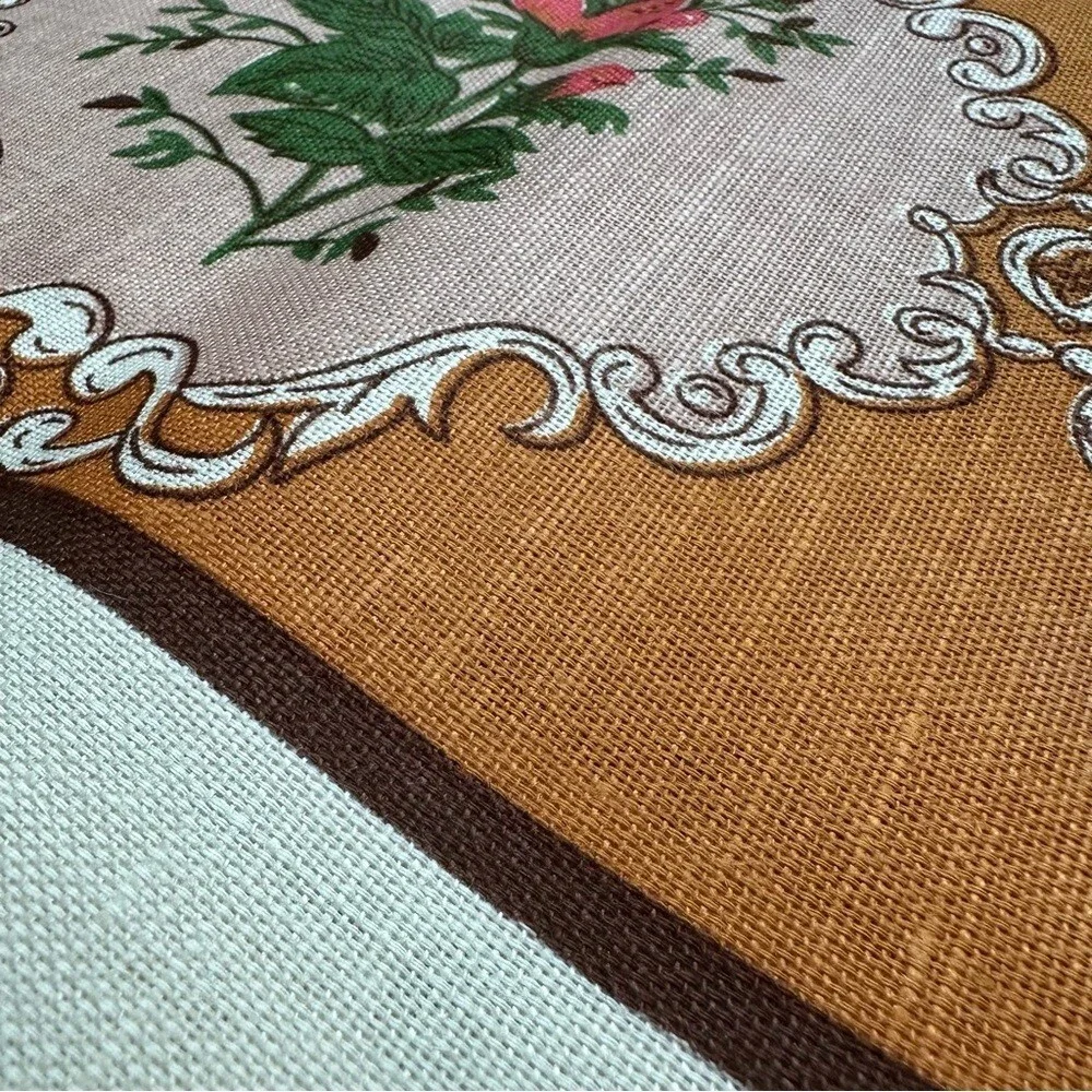 NOS Vintage Heritage Cotton Linen Rectangular Tablecloth Cream Brown - 51